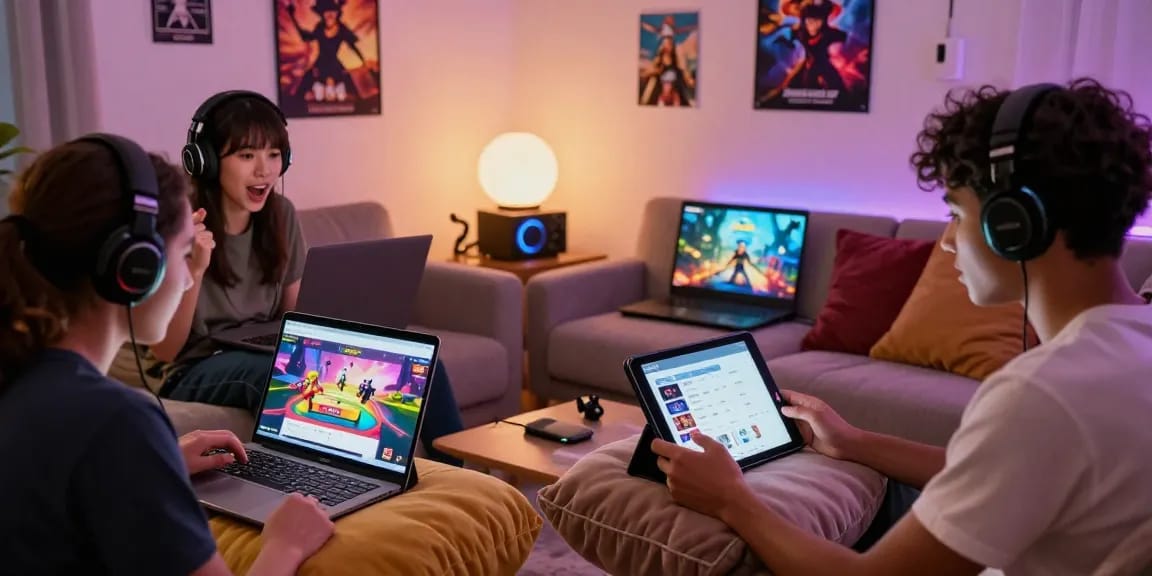 Players enjoying free sex games online in a cozy home setup, showcasing vibrant graphics and engaging atmosphere.