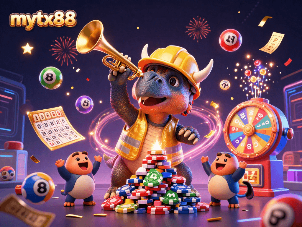 Experience thrilling gaming adventures with mytx88, featuring a triceratops and fun lottery elements!