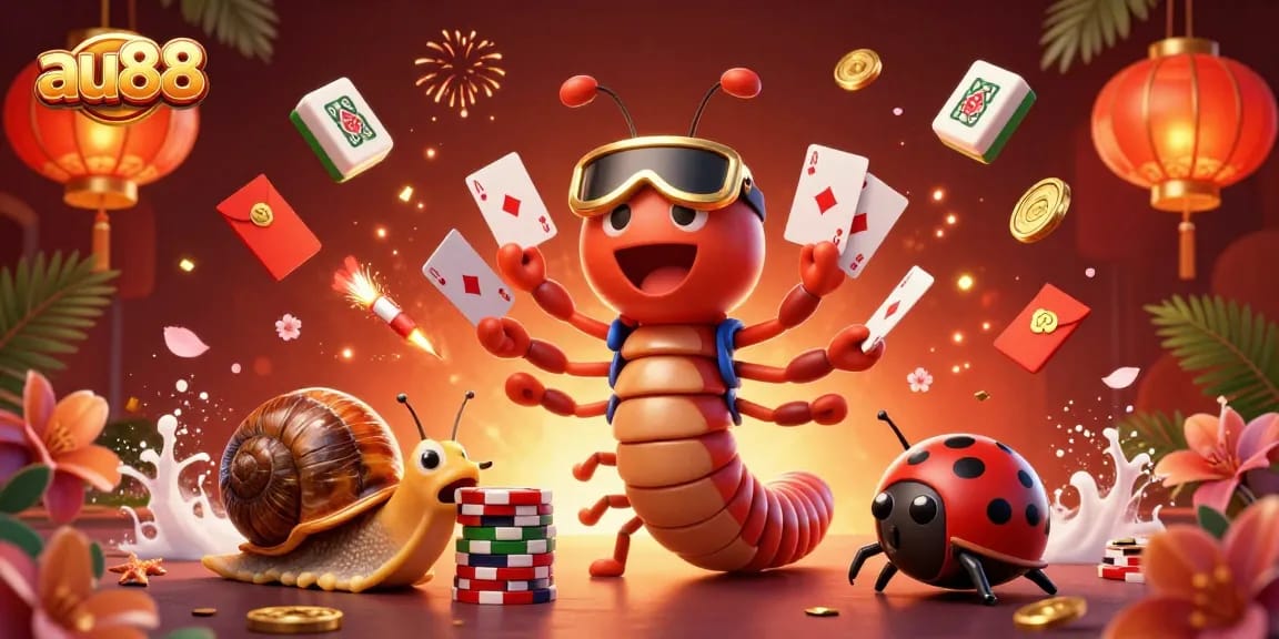 Engage with exciting card games at au88, featuring a dynamic casino scene with animated dealers and vibrant game elements.
