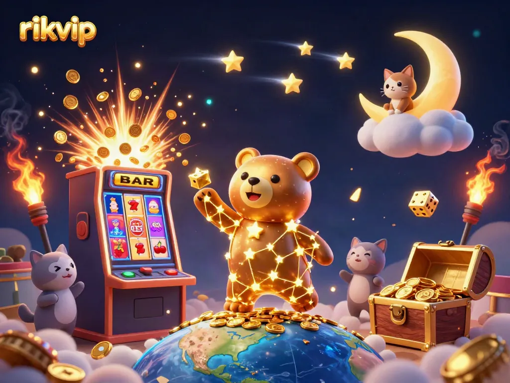 Experience thrilling wins with rikvip's dynamic casino scene filled with jackpots and colorful game elements.