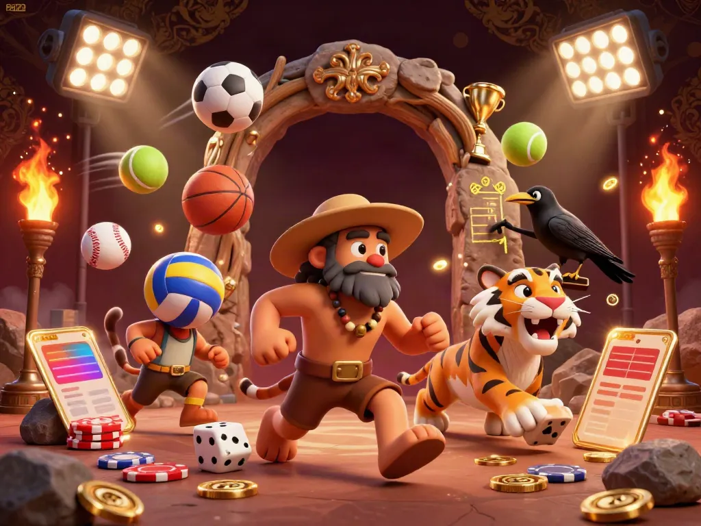 Experience the excitement of PH222 at a lively prehistoric casino with stone poker chips and bone dice.