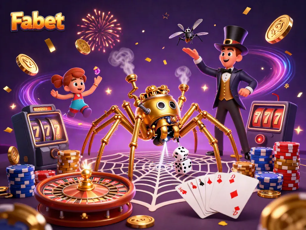 Experience the thrill of Fabet with captivating steampunk characters amidst cascading coins and vibrant gaming elements.