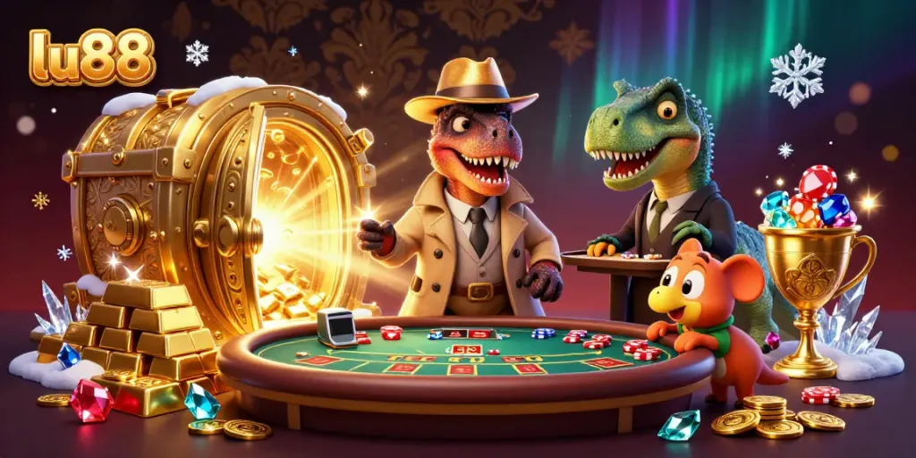 Experience thrilling gameplay at lu88, where stealthy velociraptor card counters meet gleaming treasures.