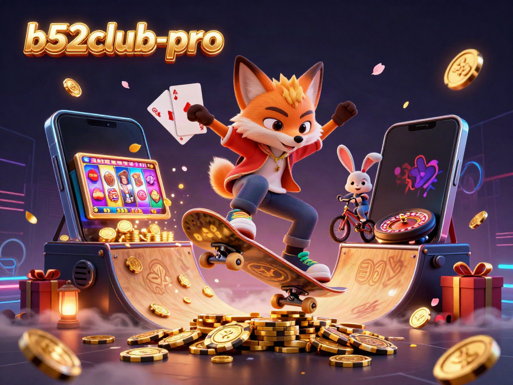 Engage in thrilling gameplay at b52club-pro with cartoon characters in a vibrant casino scene.