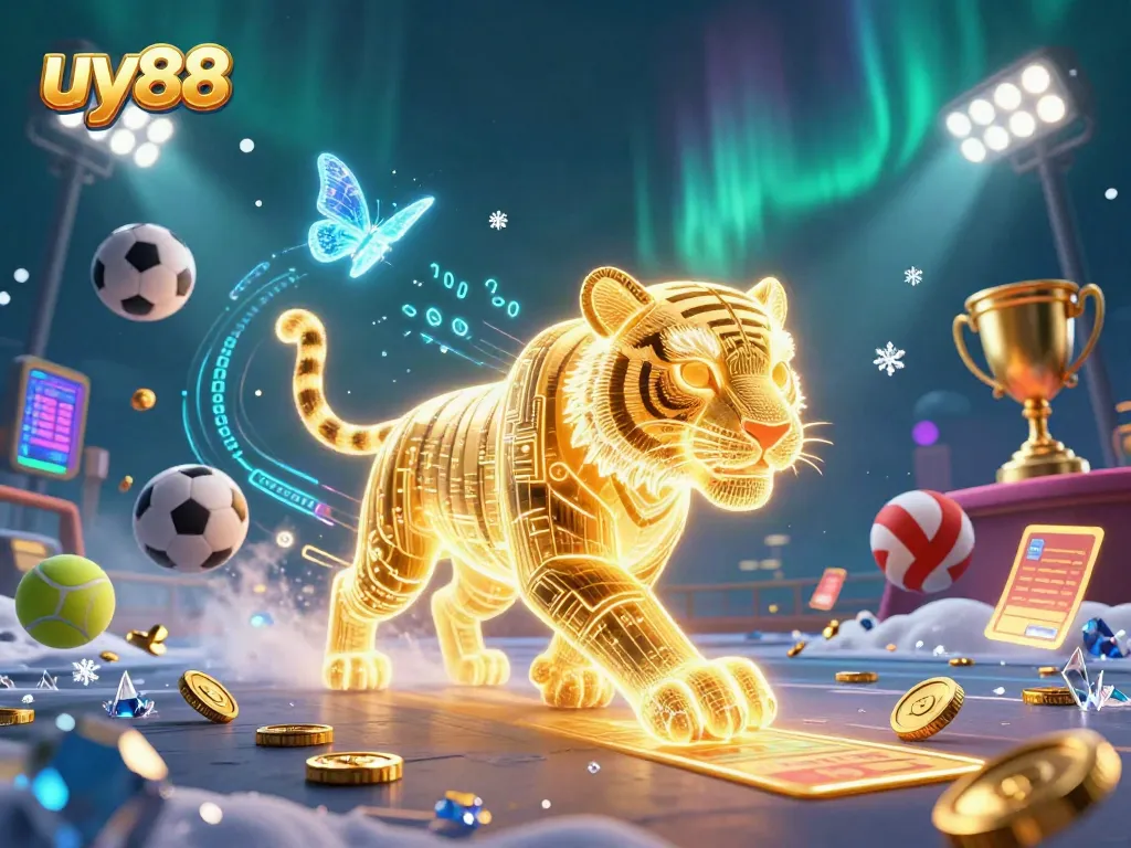 Experience epic gaming adventures with uy88 featuring a neon tiger in a vibrant digital casino scene.