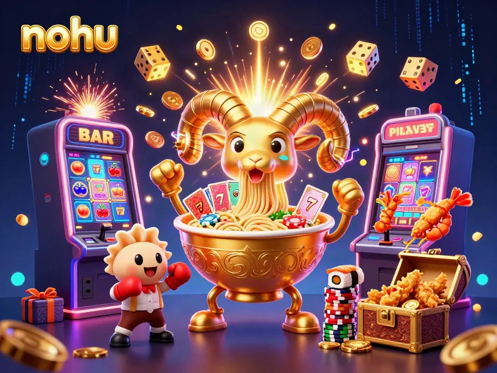 Explore the vibrant nohu online casino scene with animated characters celebrating wins amidst a jackpot explosion.