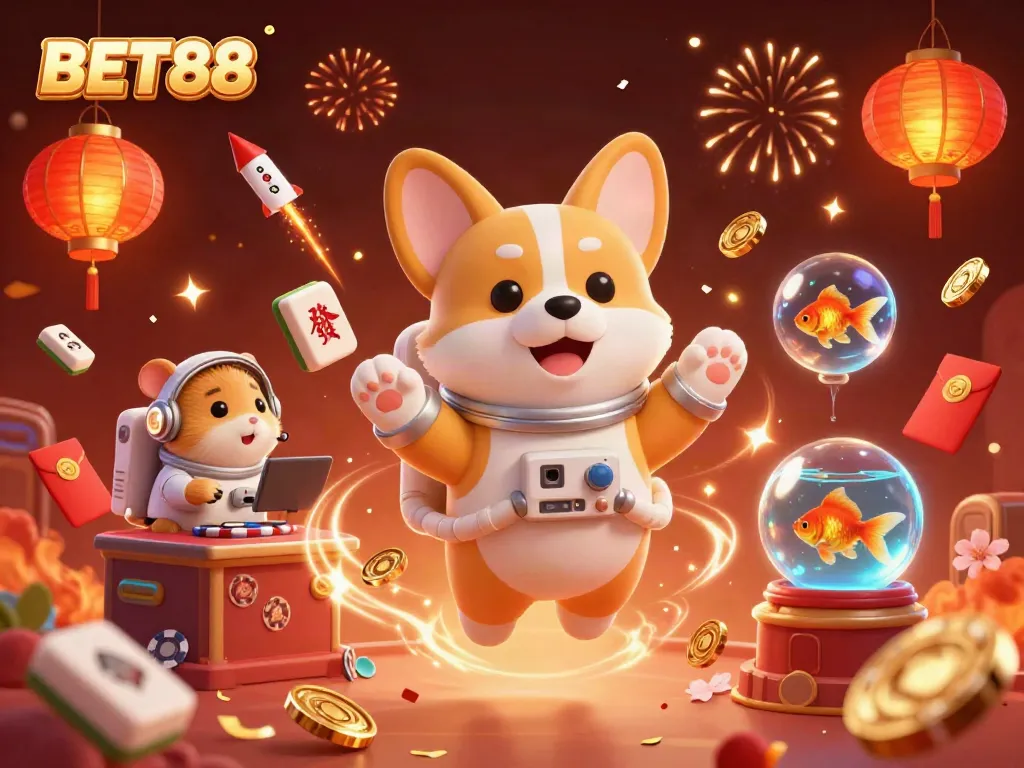 Experience the excitement of BET88 with vibrant casino elements and lively characters in 3D.