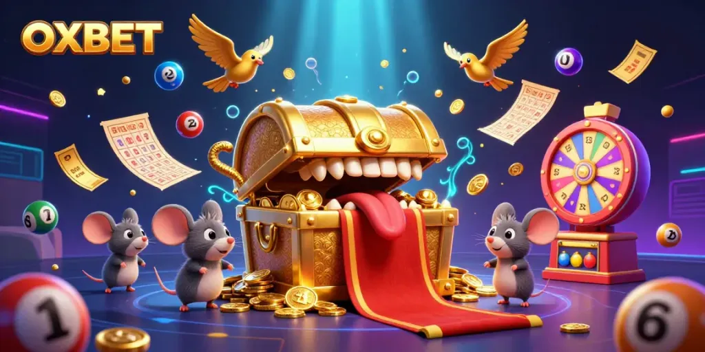Experience thrilling wins at OXBET with vibrant lottery balls and exciting casino elements.