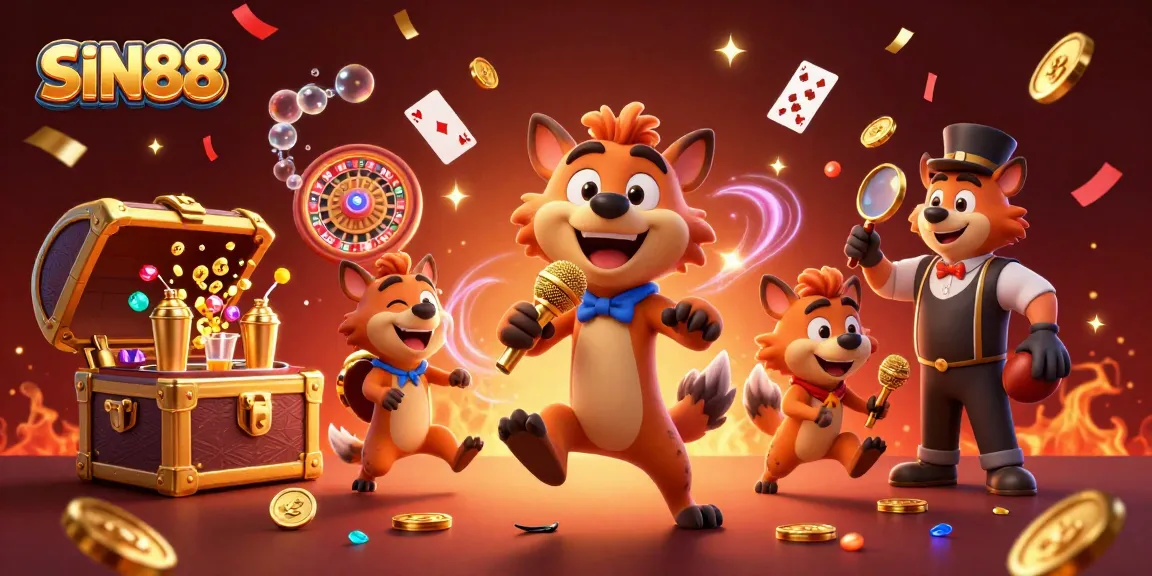 SIN88 showcases lively gambling entertainment with hyenas in a comedy casino scene.