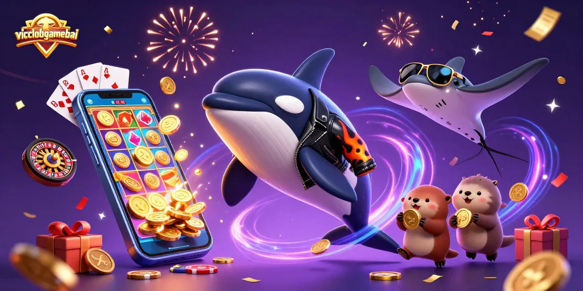 Experience great wins with vicclubgamebai as a dynamic orca, stingray, and otter family celebrate with casino treasures.