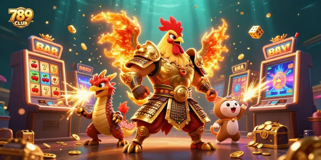 Experience thrilling wins with 789CLUB in an epic 3D casino adventure featuring colorful game elements.