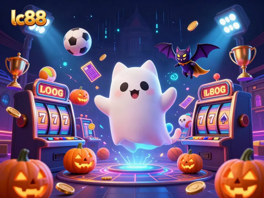 Engage with lc88 in a thrilling haunted casino adventure featuring a ghost cat and vampire bat.