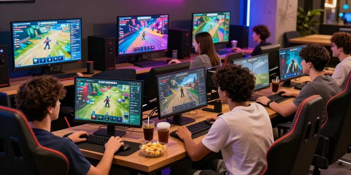 Engaged gamers enjoying the diverse games on GARUDA404 platform in a lively lounge.