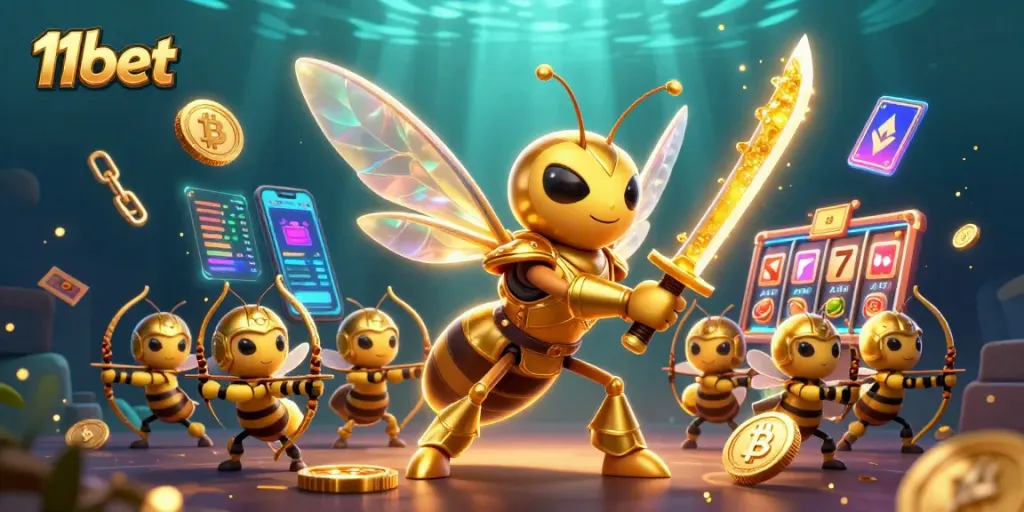 Engage with thrilling 11bet gaming through an epic illustration featuring action-packed casino elements.