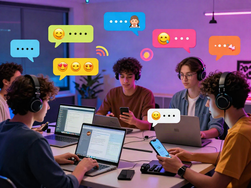 Engaging digital scene of diverse young adults in nsfw chat, showcasing lively online conversation.