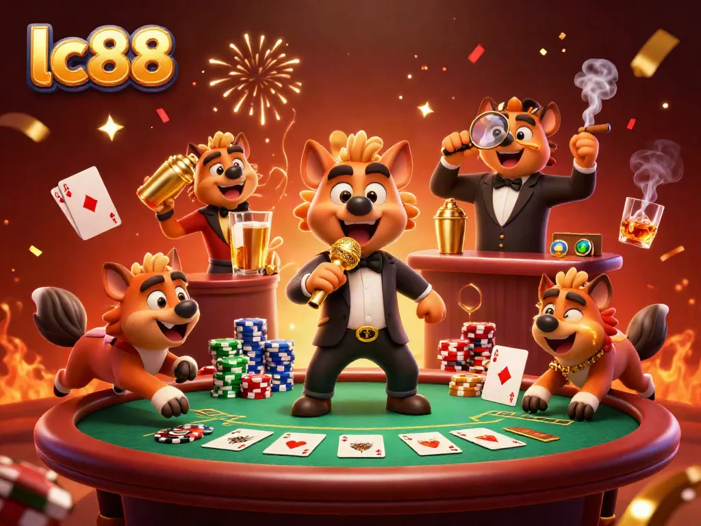Laugh it up at lc88's vibrant casino with hyenas in a comedy club scene.