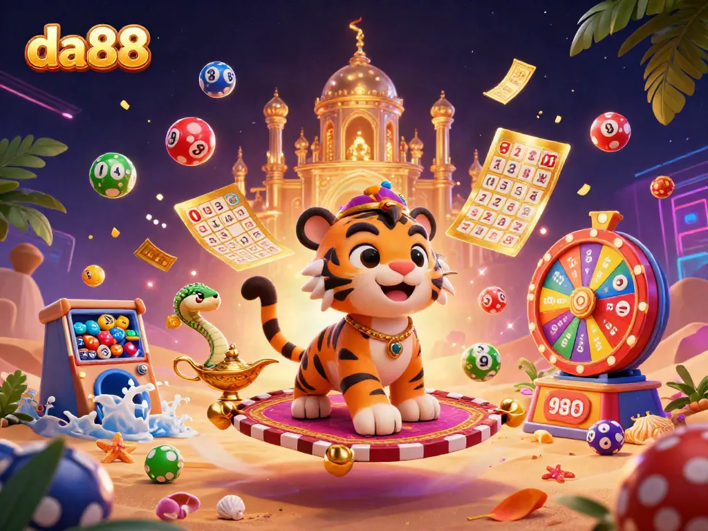 Experience thrilling gambling action with da88 and vibrant casino elements in an engaging 3D illustration.