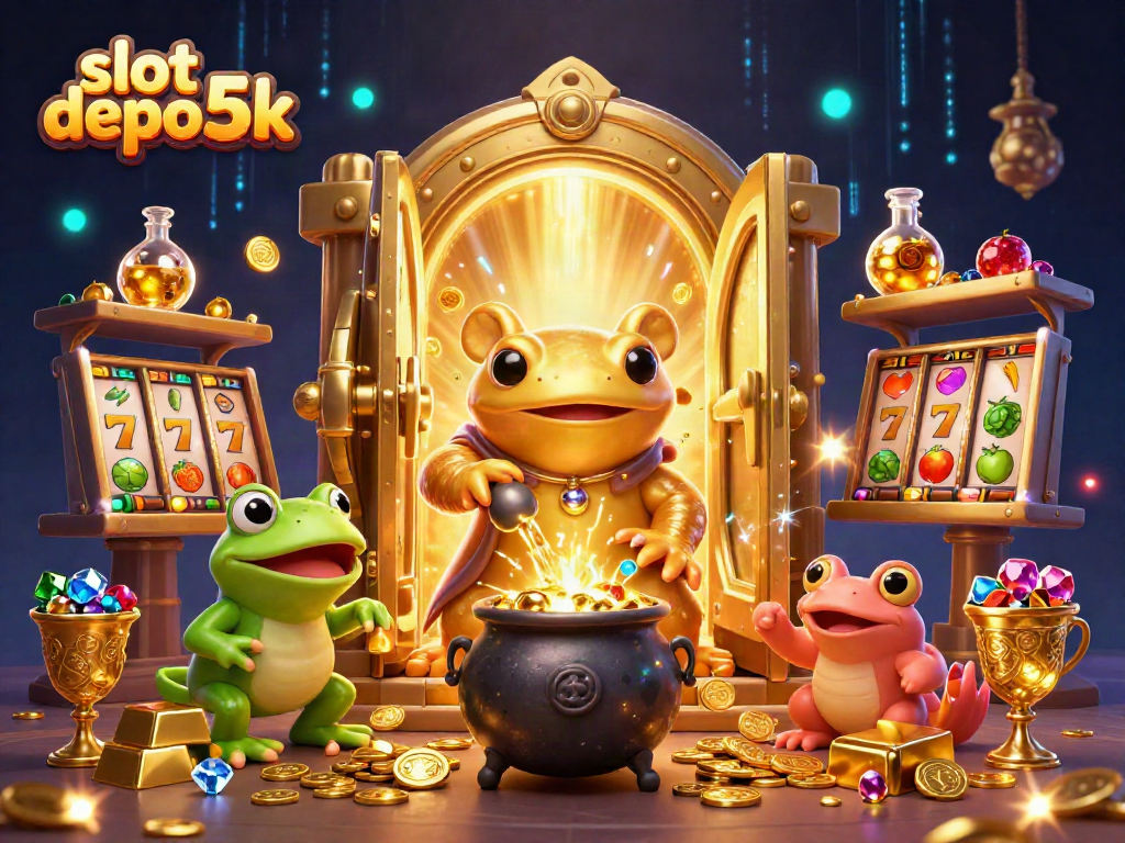 Engage in the exciting world of slot depo 5k with vibrant gold coins and dynamic casino elements.