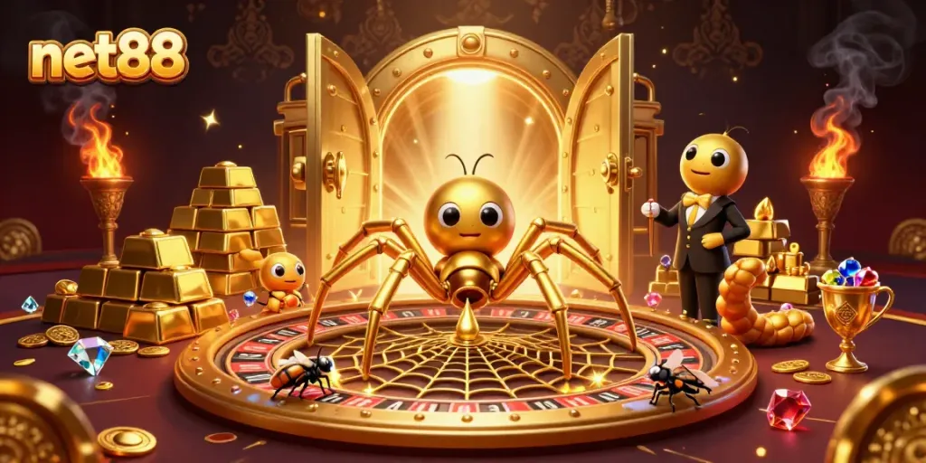 Experience thrilling betting action at net88 with our dynamic roulette scene featuring a playful spider and centipede croupier.