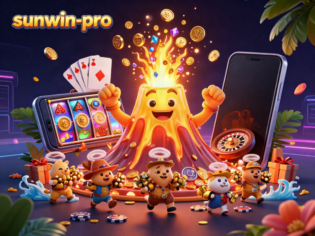 Experience thrilling gaming adventures with sunwin-pro as coins and treasures erupt from a golden volcano.