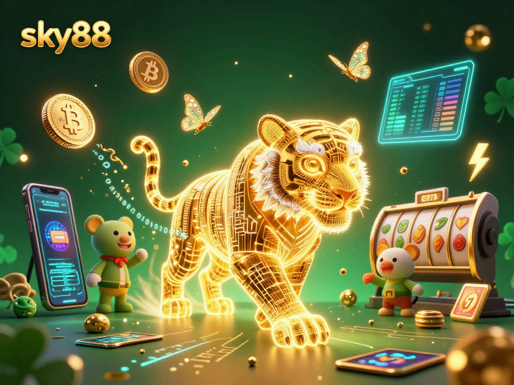 Experience thrilling gaming with sky88 in a vibrant, dynamic digital casino scene filled with crypto excitement.