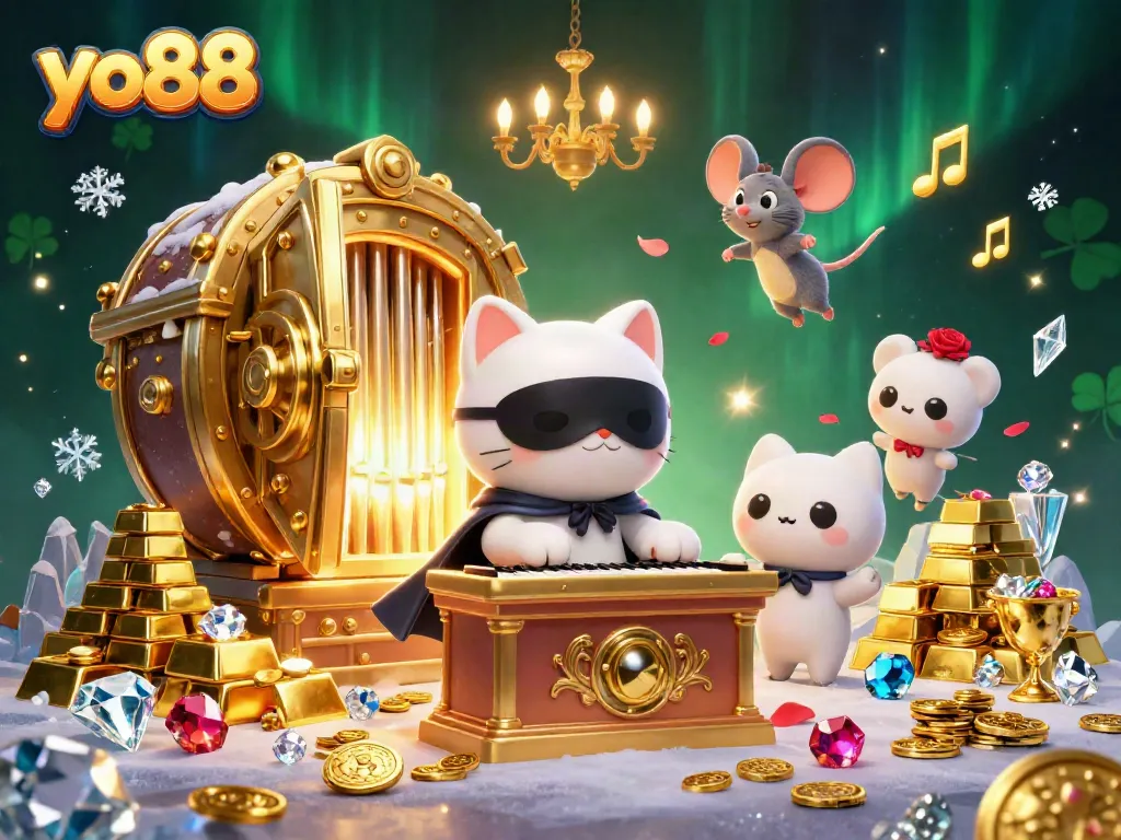 Enjoy thrilling experiences at yo88, featuring a vibrant casino scene with treasures and whimsical characters.