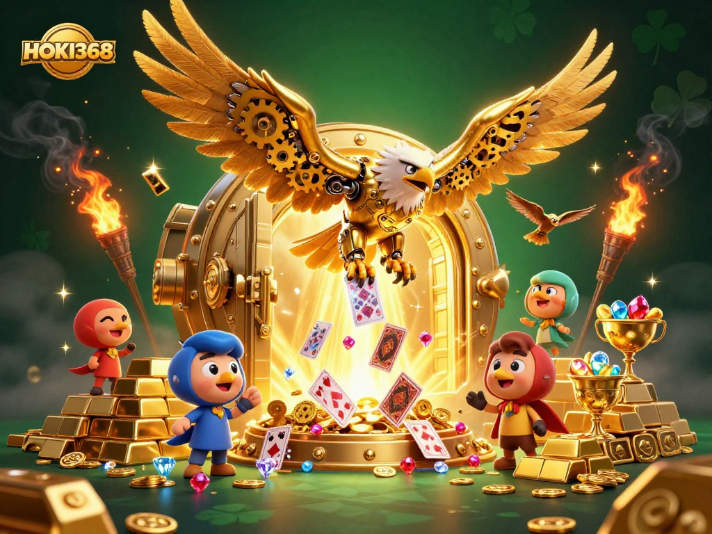 Experience thrilling gameplay with HOKI368's golden eagle diving through virtual cards