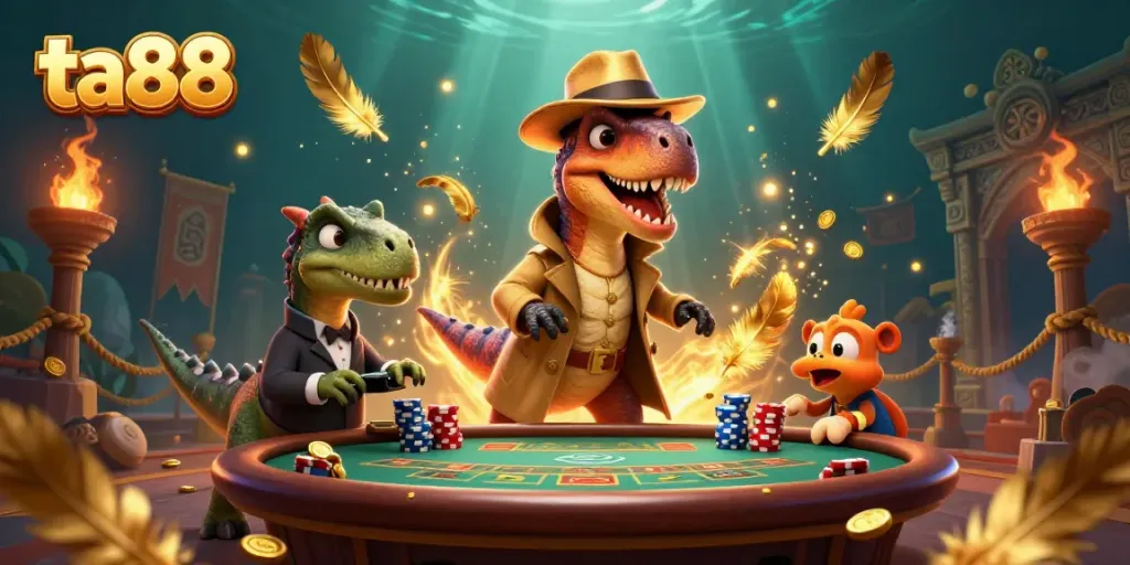 Experience exciting gameplay at ta88 featuring whimsical dinosaur characters at a blackjack table.