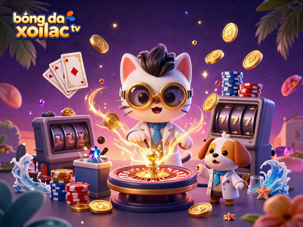 Cascade golden coins and gems surround characters in a vibrant scene promoting bóng đá trực tuyến xoilac tv.