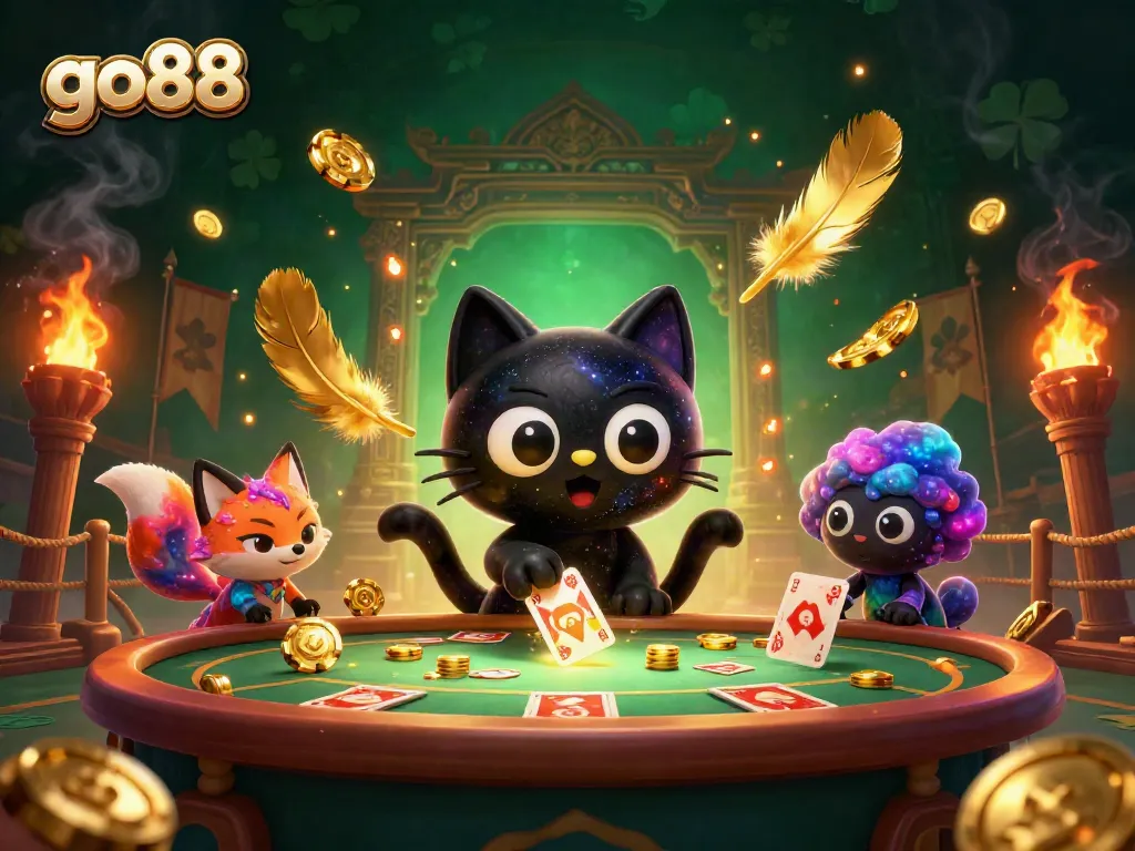 Engage with go88's cosmic casino adventures featuring a black hole cat and nebula fox.