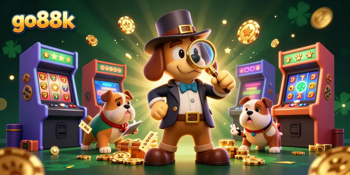 Experience go88k with an exciting 3D casino illustration featuring detectives and poker elements.
