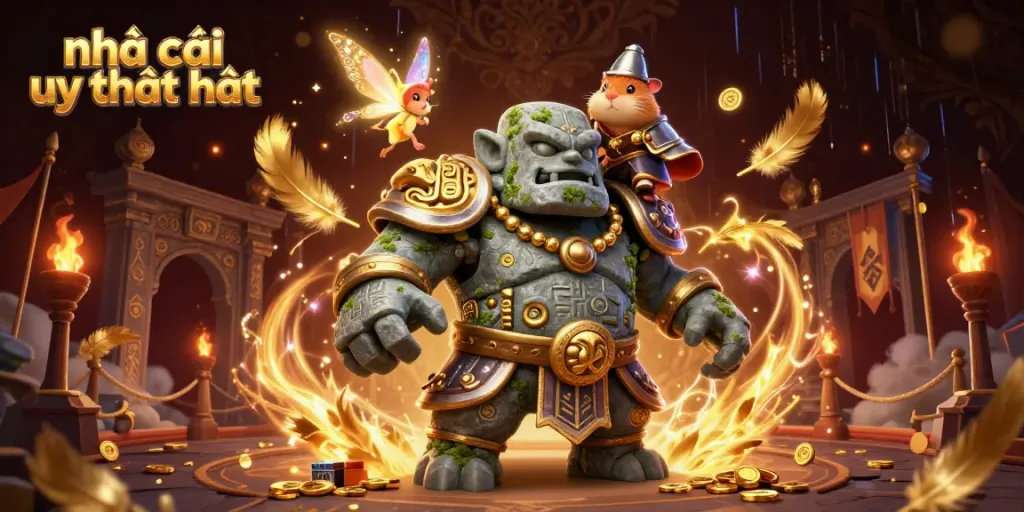 Experience the excitement of nhà cái uy tín nhất with vibrant characters and dynamic casino game elements in a captivating scene.