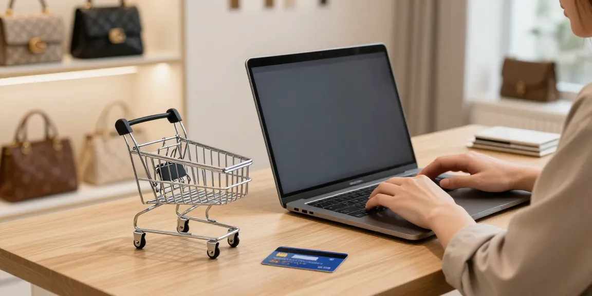 Online shopping scene showcasing premium designer Bags with a cozy atmosphere.