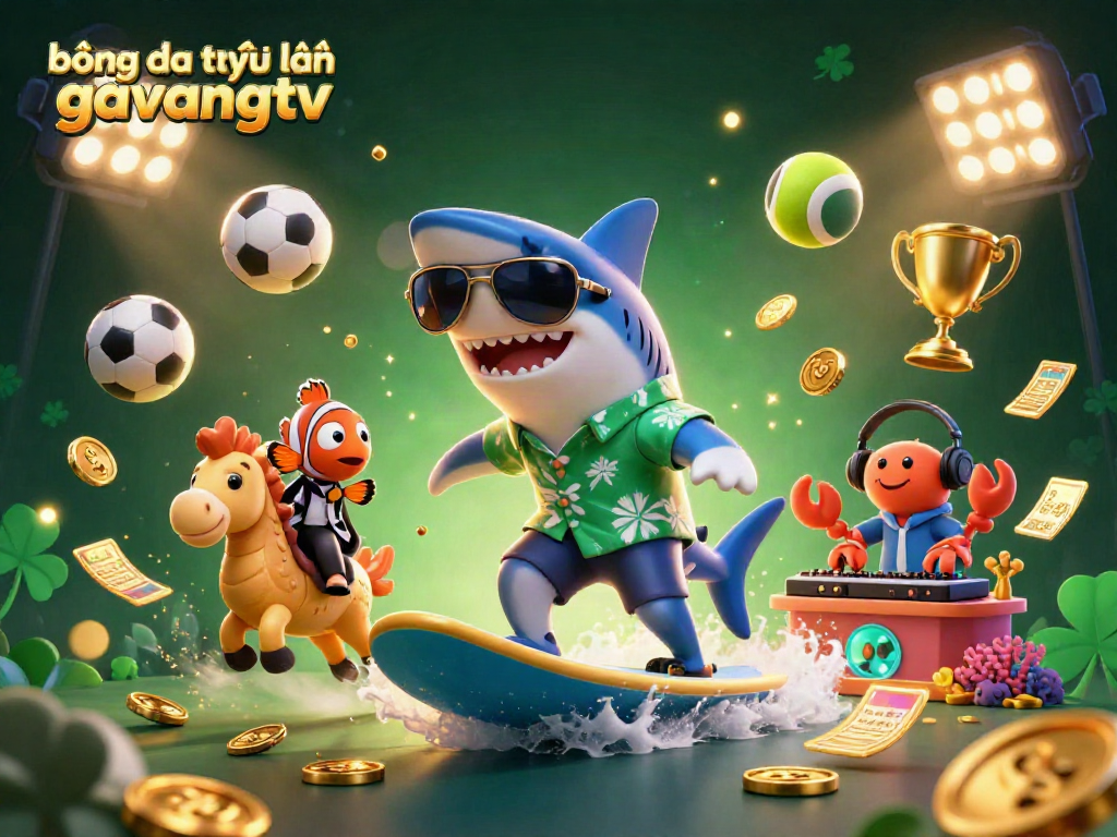 Bóng đá trực tuyến gavangtv animated scene with a shark and clownfish engaging in sports betting action