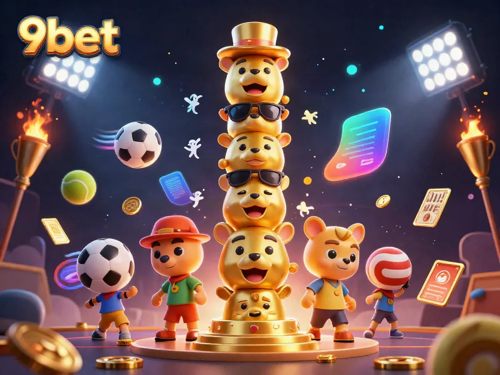 Engage with 9bet's exciting casino activities featuring a golden totem and sports elements.