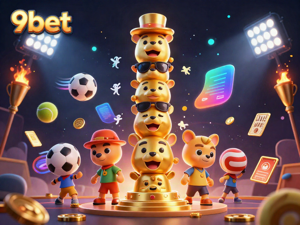 Engage with 9bet's exciting casino activities featuring a golden totem and sports elements.